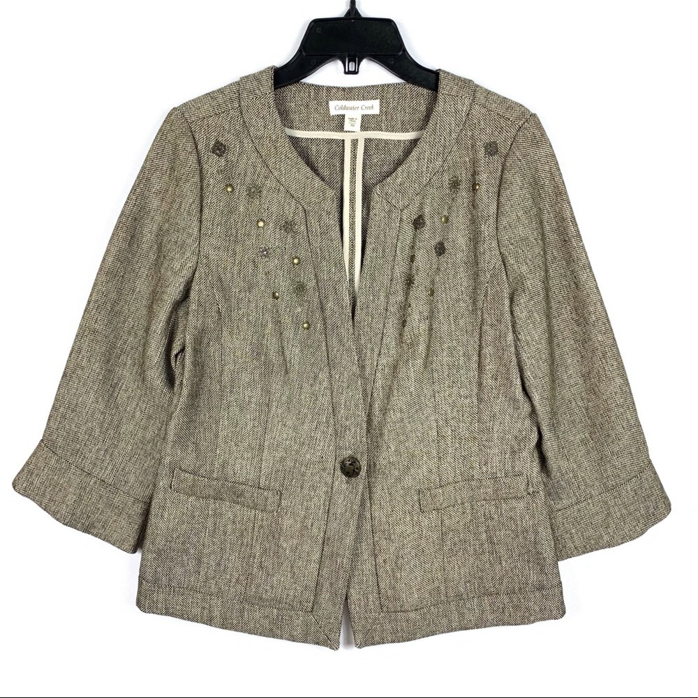 Coldwater Creek V-Neck Tweed 3/4 Sleeve Jacket Size 10